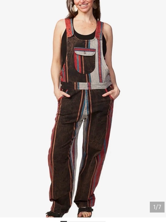 Ark Imports Pants - 223–NWT Striped Brown Multi-Color Cotton Overalls